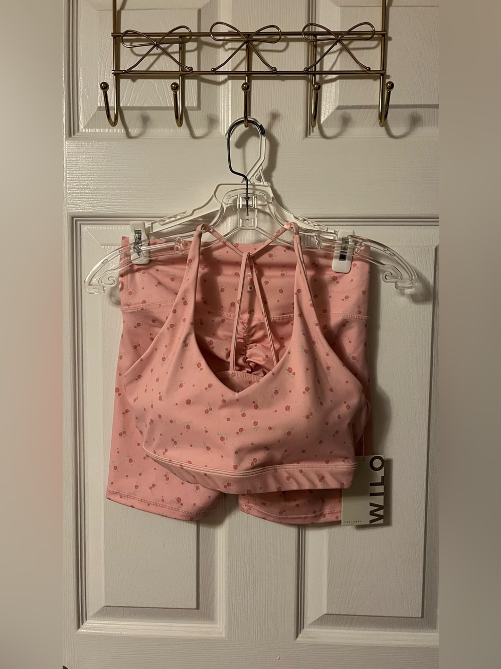 Pink Floral Strappy Sports Bra & High-Waist Shorts Set